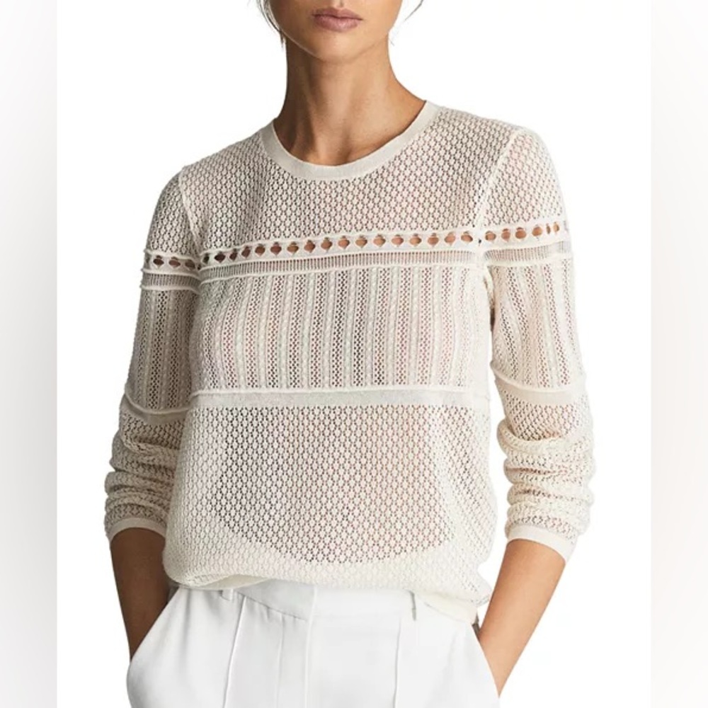 NWOT REISS Eliana Lace Crochet Knit Sweater Ivory Women’s Small